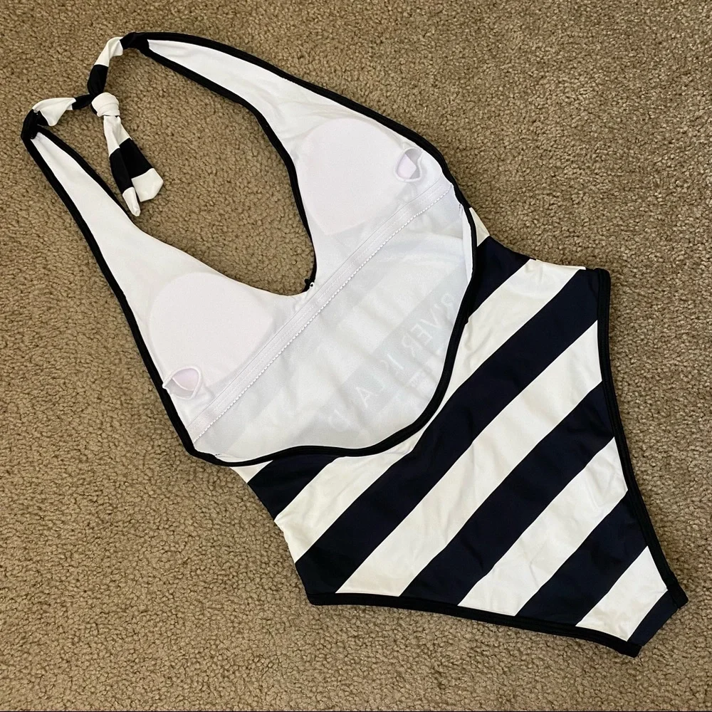 River Island Black and White Striped One-Piece Swimsuit